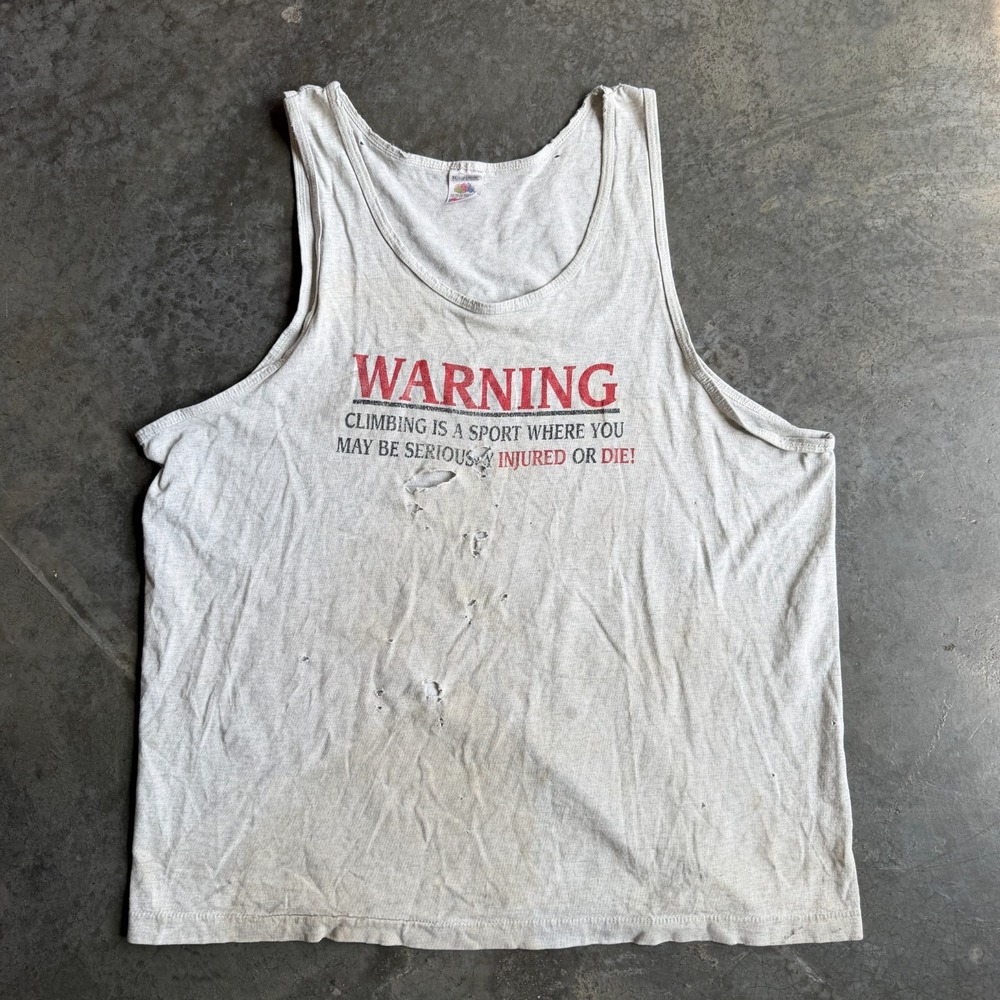 Vintage 90s Distressed Thrashed Climbing Dangerous Sport Graphic Tank Shirt XL